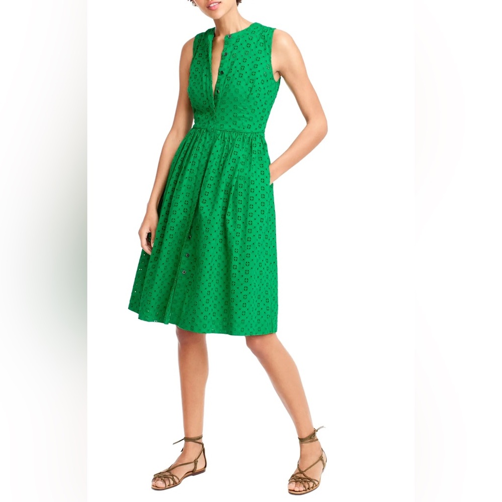 J. Crew Factory Green Buttoned V-Neck Midi Dress